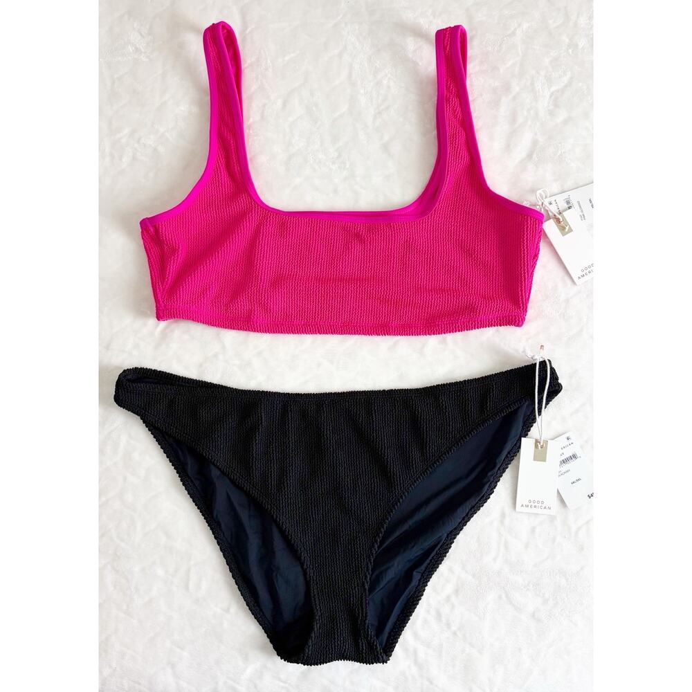 NWT Good American Size 4XL/5XL 2 Piece Bikini Set Swimsuit Pink Top Black Bottom